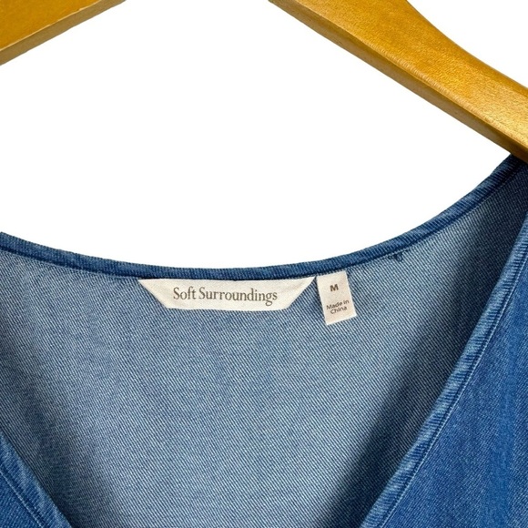 Soft Surroundings Romper Denim Blue Chambray Culottes Jumpsuit Women Size Medium - Picture 5 of 15